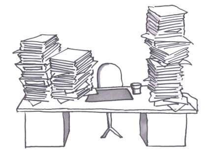Bureaucracy mountain of papers.