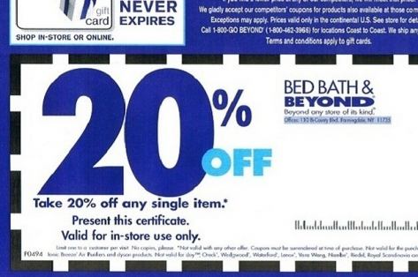 A 20%-off Bed Bath & Beyond coupon to save money.
